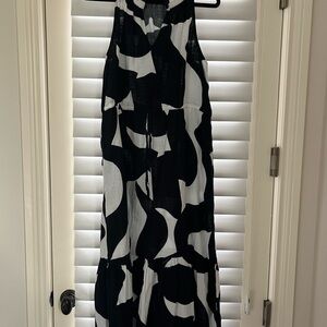 Time and Tru Black & White Abstract Halter Maxi Dress